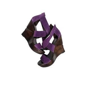 Diane Von Furstenberg purple suede wood platform wedges 5' heel sz 7.5